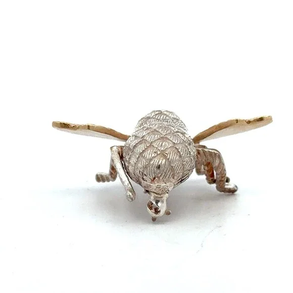 Estate 925 Sterling Silver 14K Yellow Gold Two Tone Bug Fly Pin Brooch